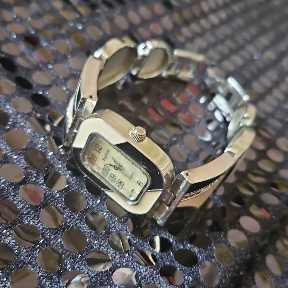 Sophie Geometric Enamaled Watch With Mother Of Pearl Face 7 1/2